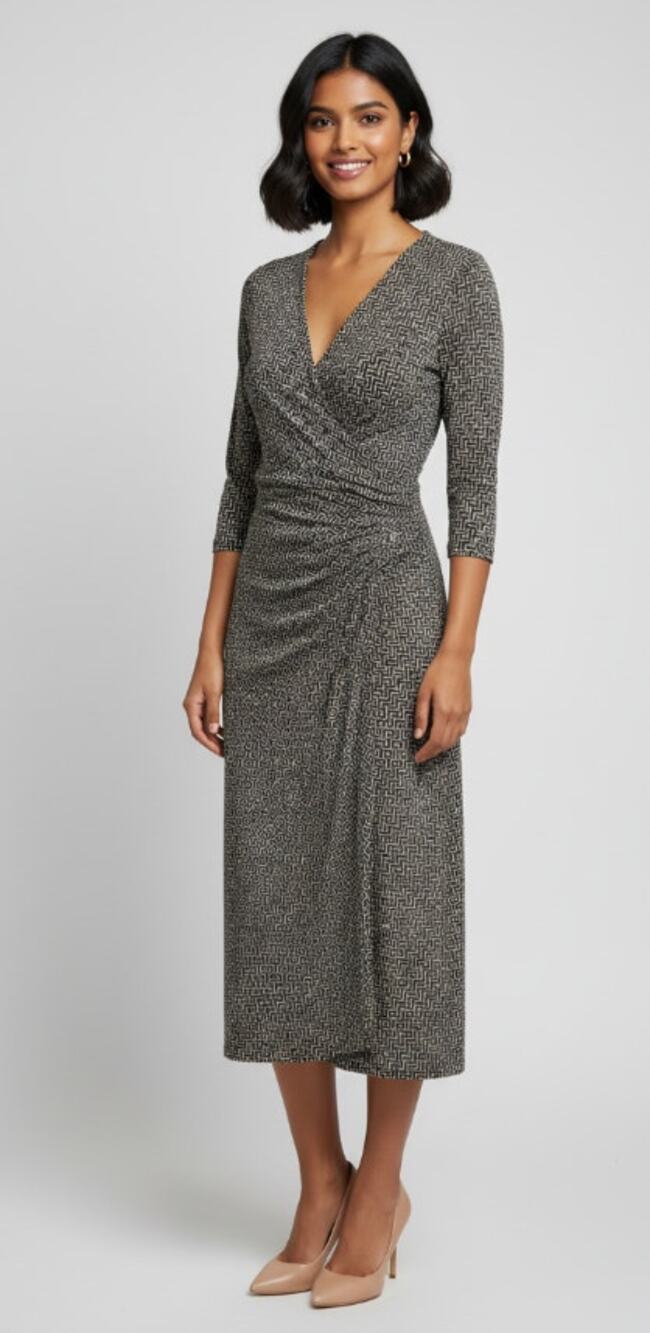 J. JILL WEAREVER WOMENS GEOMETRIC FAUX-WRAP JERSEY MIDI DRESS BLACK SIZE LARGE